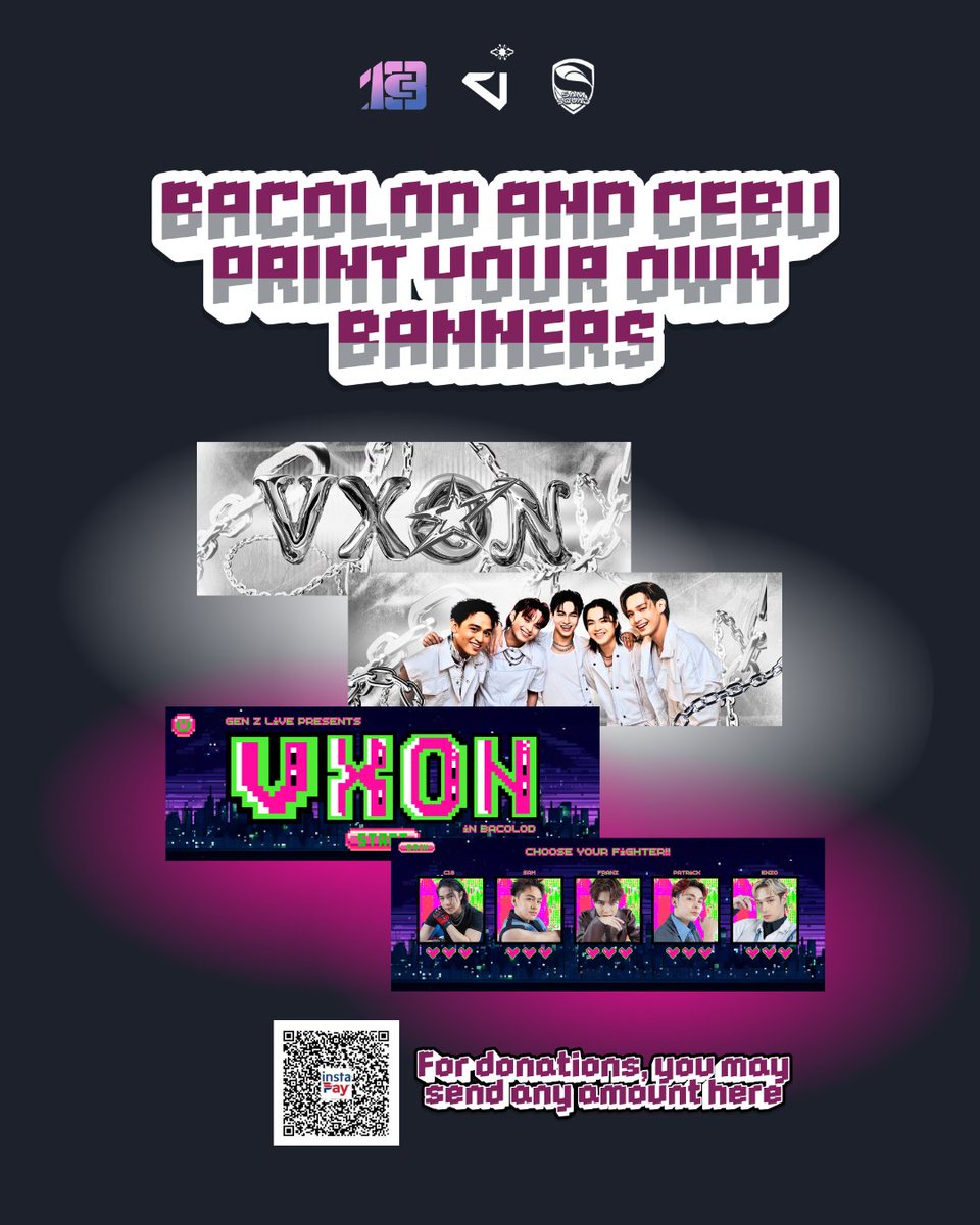 vxon_virus's tweet photo. VIXIES BACOLOD AND CEBU!

We’ve got something special for you! You can now print these hand banners and bring them to the upcoming Gen Z Live concerts:

🔗 https://t.co/lJpNP1wPRu

Gen Z Live in Bacolod - July 18, SM City Bacolod Sky Hall
Gen Z Live in Cebu - July 26, Waterfront Cebu City & Casino

For ticket details and updates, please visit @LSquaredProdPH 

PS. We’ll also be distributing a limited number of printed banners on the day of each concert. First come, first serve basis. 

See you there, VIXIES!

#VXON #VXONGenZLive