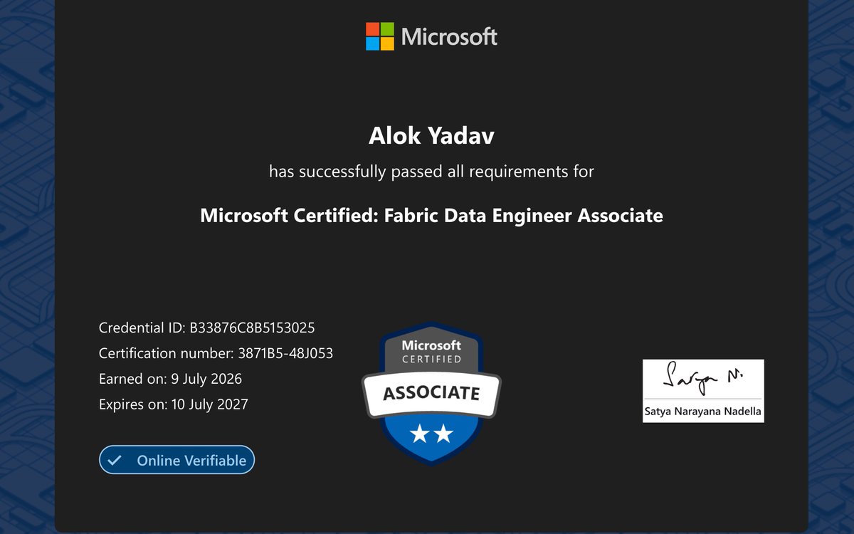 Codebrakerr's tweet photo. Microsoft Certified: Fabric Data Engineer Associate https://t.co/c14mzgvnr0 https://t.co/MQ3xEaa3HG