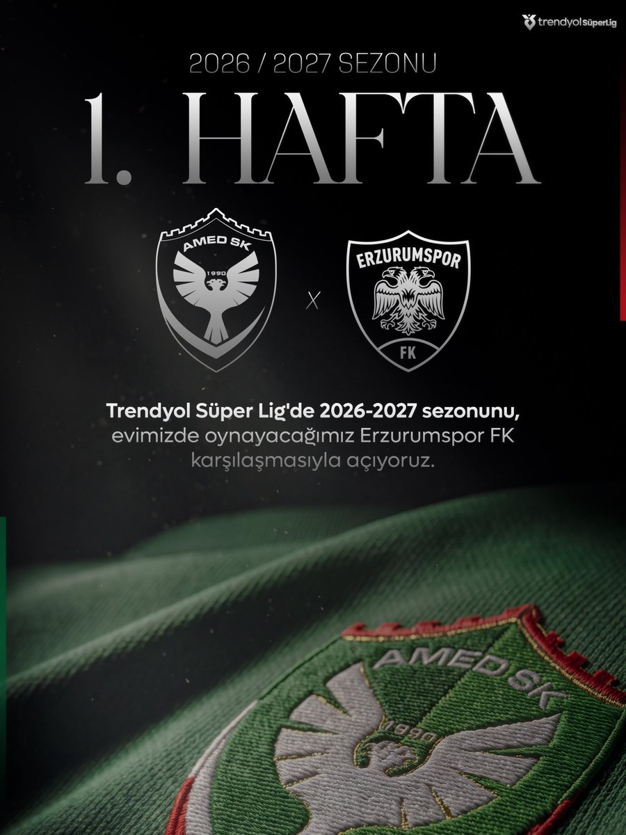 amedskofficial's tweet photo. Trendyol Süper Lig'de 2026-2027 sezonunu, evimizde oynayacağımız Erzurumspor FK karşılaşmasıyla açıyoruz. https://t.co/BUz8t1HLtv