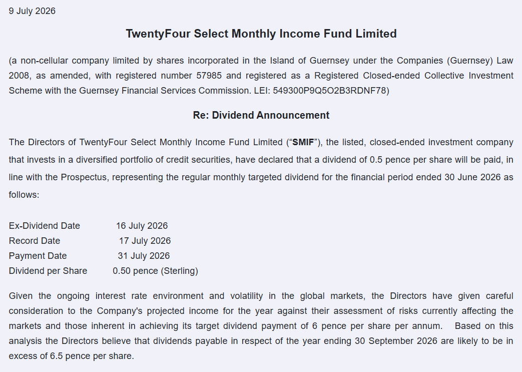 entrustTMF's tweet photo. The months seem to roll by quicker and quicker😬 Yet another .5p dividend from #SMIF(TwentyFour Select Monthly Income Fund) 🥳
https://t.co/AYQjythy8X https://t.co/oKScBG6rvl