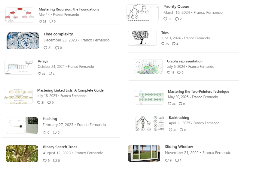 Franc0Fernand0's tweet photo. Most engineers struggle with DSA because they jump straight into LeetCode without the fundamentals.

Here are the 12 topics I always tell people to master first (Bookmark this and work through one a week): ↓ https://t.co/OiqGAzY8De