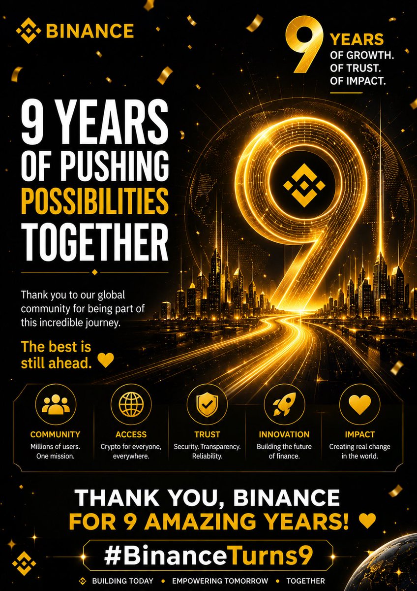 SMuhammad13029's tweet photo. @binance Celebrating 9 years of innovation, community, and building the future together. Happy #BinanceTurns9! 🚀🟡 https://t.co/j29e4CxxBY