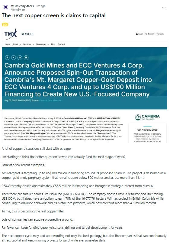 PAOLOCanpa's tweet photo. Hey resource people, Bernstein’s copper outlook is basically saying: short-term noise, long-term squeeze.

They see copper around $12,419 per ton in 2026, while structural supply deficits are expected to emerge later this decade. That is the key line for me. The world can argue about rates and the dollar, but mine supply is getting tighter.

That is why $NRED stays on my screen. Wilmac gives NovaRed 16,078 hectares in British Columbia near Copper Mountain, and MetalCore AI gives them a smarter way to process geological, geochem and historical exploration data.

When copper supply gets constrained, early target generation matters more.

$AVGO $QUBT $ANET
