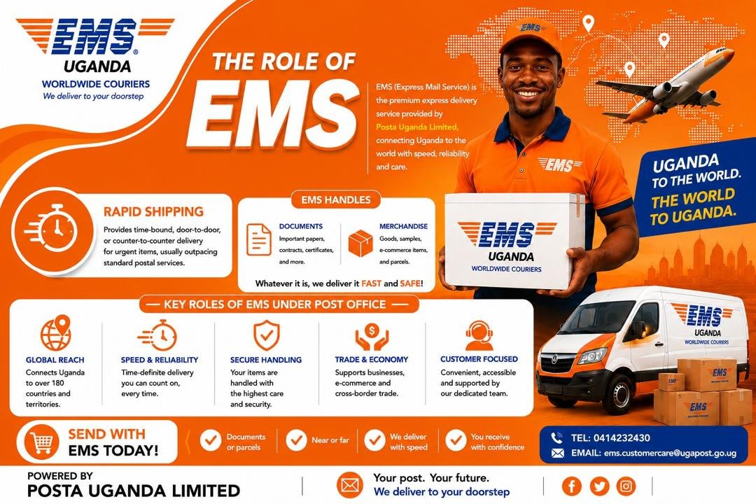 Posta_Ugand's tweet photo. From Uganda to the world—and the world to Uganda! 🌍✈️📦

Trust EMS Uganda for fast, secure, and reliable delivery of your documents and parcels to over 180 countries and territories.

Ship with confidence. Ship with EMS.

#EMSUganda #PostaUganda #WorldwideCourier #FastReliableSecure #DeliveringTheFuture