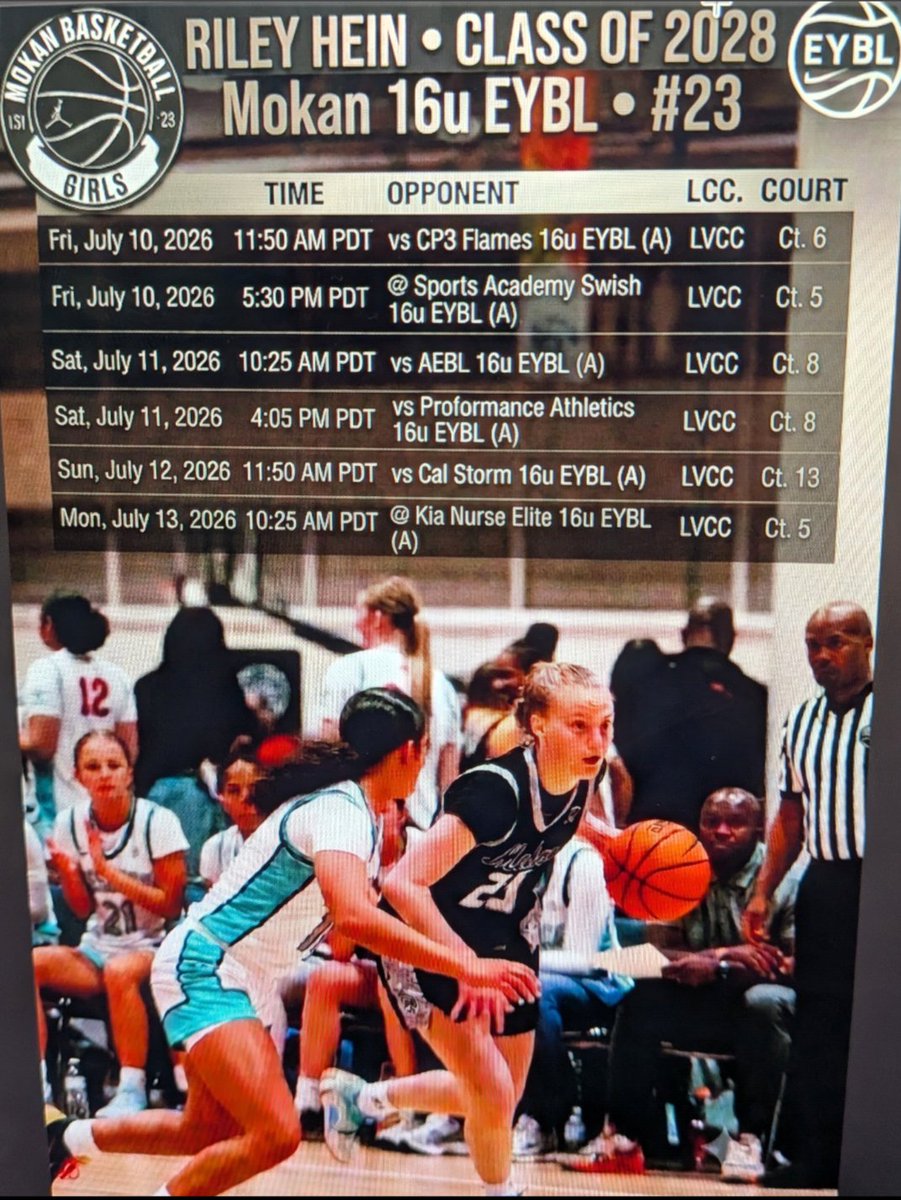 rileyheinmo's tweet photo. Ready for Vegas, 6 games in 4 days, Updated Schedule @MokanGirls @NikeGirlsEYBL @Dylan_Evans85 @GarettBeecher 
@Coach_Dunn1 @C0ACHVM__  @BJDunbar10 https://t.co/1oJA4H9XI2