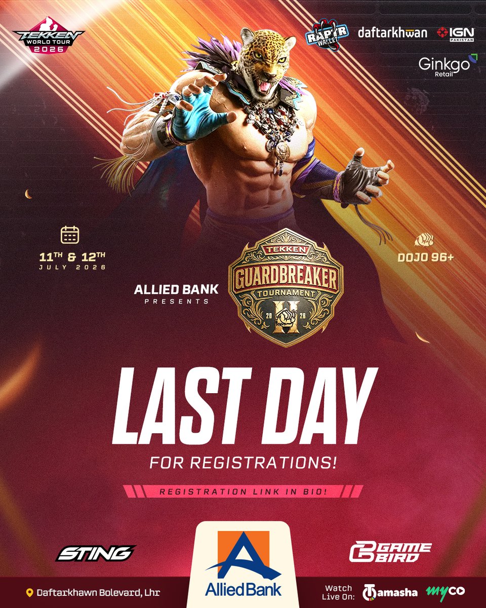 IGNPakistan's tweet photo. 190+ Challengers locked in
Last day to register time is running out!
Link: https://t.co/XNMuoJSk7q
#TWT #Tekken8 #RaptrWallet #IGNPakistan #tournaments https://t.co/ERaWUqWeHA