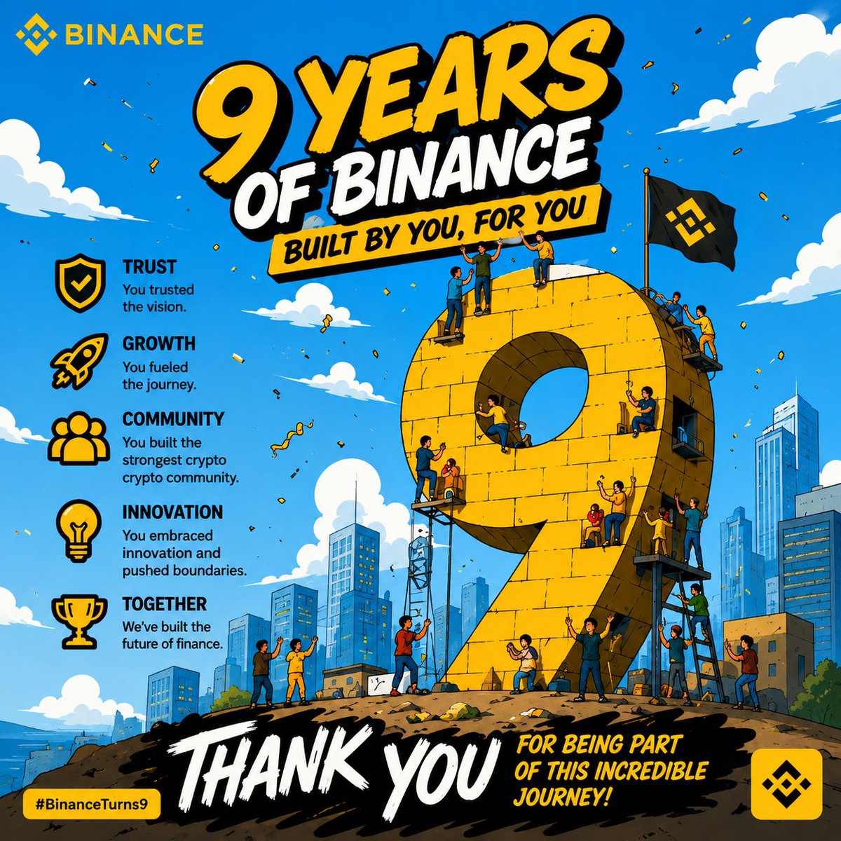 Kaushiknew123's tweet photo. Celebrating 9 years of building, learning, and growing together. 🚀
Thank you, Binance, for connecting millions with the future of finance and inspiring the next generation of Web3 builders. 💛
#BinanceTurns9 #BuiltWithBinance
@binance https://t.co/v2YI5EZhSn