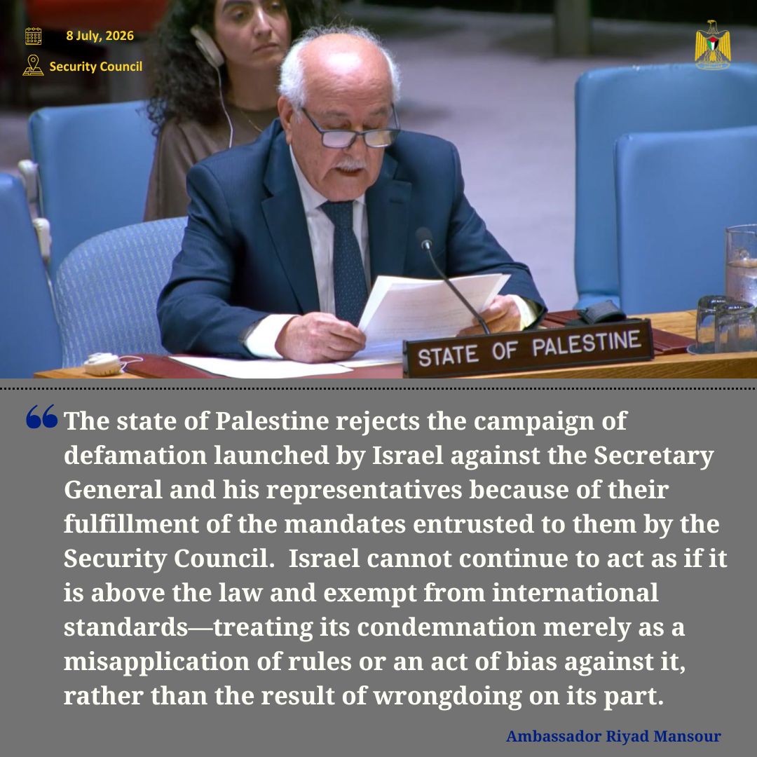 Palestine_UN's tweet photo. At the Security Council meeting on honouring the promise of international law to survivors of conflict-related sexual violence, Ambassador Mansour welcomed the listing of Israel as a party responsible for and committing sexual violence and rape in armed conflict: https://t.co/kKNhZAWMzp
