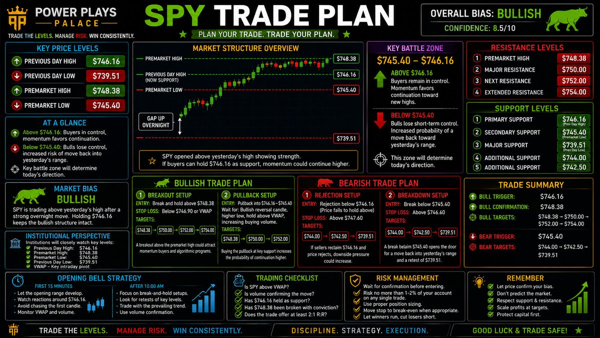 power_plays22's tweet photo. 🚨 SPY TRADE PLAN IS LIVE! 🚨
The key battle today is whether price can hold $746.16 as support and break through $748.38 for continuation.

🐂 Bull Trigger: $746.16
📈 Bull Confirmation: $748.38
🎯 Targets: $750.00 • $752.00 • $754.00 https://t.co/jz9LACryRq