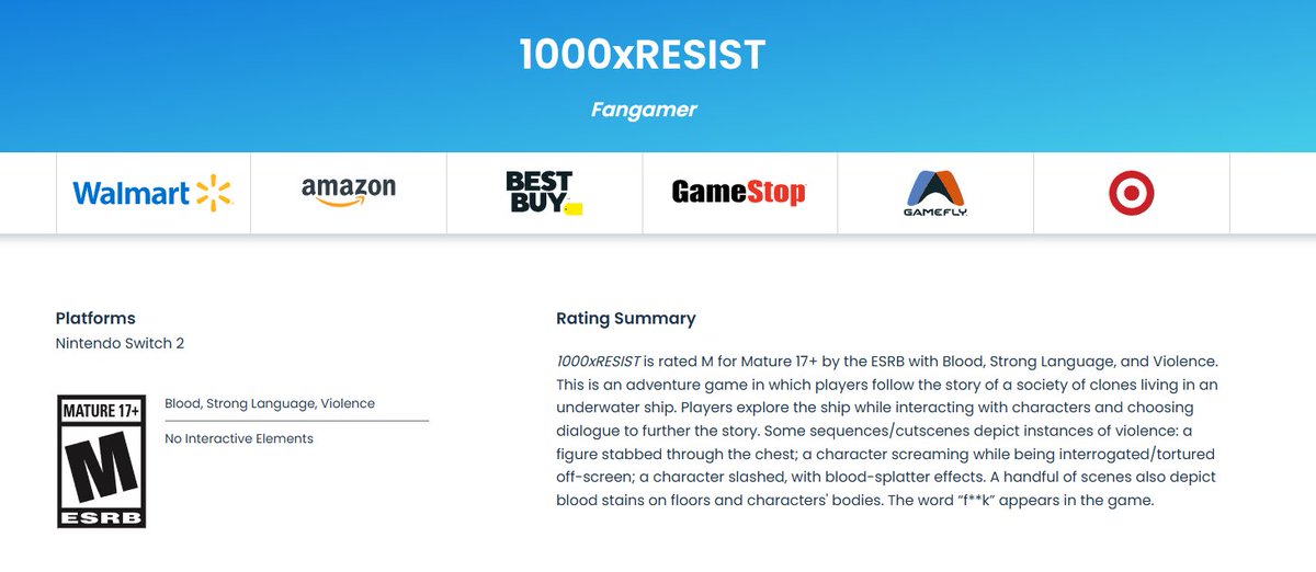Wario64's tweet photo. 1000xRESIST is ESRB rated for Switch 2 https://t.co/hs8O8C8iaQ