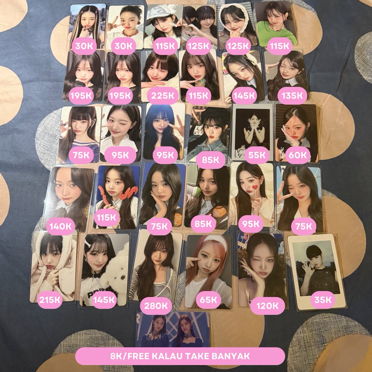 pearrroopear's tweet photo. #wts updatee jajan aab ive (wonyoung rei liz), garam, njz (hanni haerin minji) price include all bisa negooo, dom makassar

garam https://t.co/bRRZqz0MZO
nj https://t.co/VESw4GM1TG
ive 1 https://t.co/JY2ivDafIm
ive 2 https://t.co/xgDxKwCycq https://t.co/P4jeIMuT28