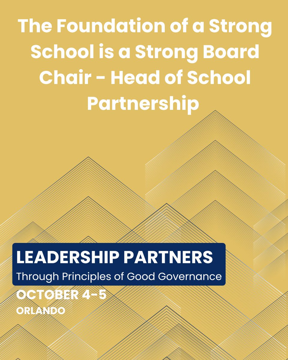 FCISnews's tweet photo. One of the most important relationships in an independent school isn’t often visible to students or families:

The partnership between the Head of School and Board Chair.

Leadership Partners through the Principles of Good Governance 
October 4–5 | Orlando

#FCIS #IndySchools https://t.co/i49jmZMfhJ