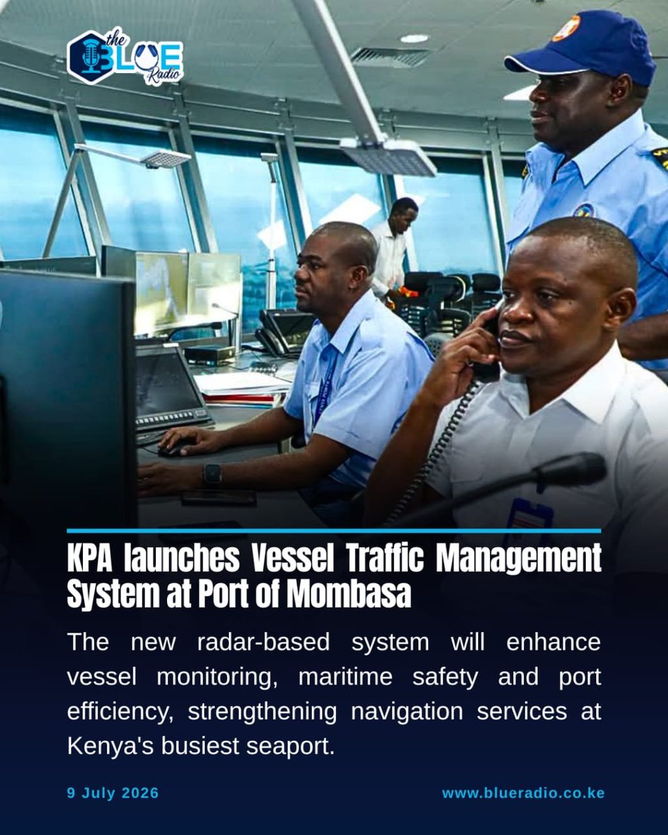 blueradioKe's tweet photo. The Kenya Ports Authority (KPA) has launched a new Vessel Traffic Management and Information System (VTMIS) to strengthen maritime safety, security and operational efficiency at the Port of Mombasa.

The system integrates radar surveillance, automatic vessel tracking and oil spill detection, with operators trained to international IALA standards.

#NewsUpdate