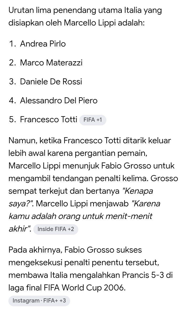 infoAzzurri's tweet photo. Fabio Grosso 🇮🇹 yang menjadi penendang penentu faktanya tidak masuk dlm plan awal adu penalti. 

Urutan 1-4 sesuai skenario, namun nomer 5 yaitu Francesco Totti diganti Grosso.

Mister Lippi sudah menyiapkan matang team nya untuk adu penalti di partai final. https://t.co/hUHIEloxgq