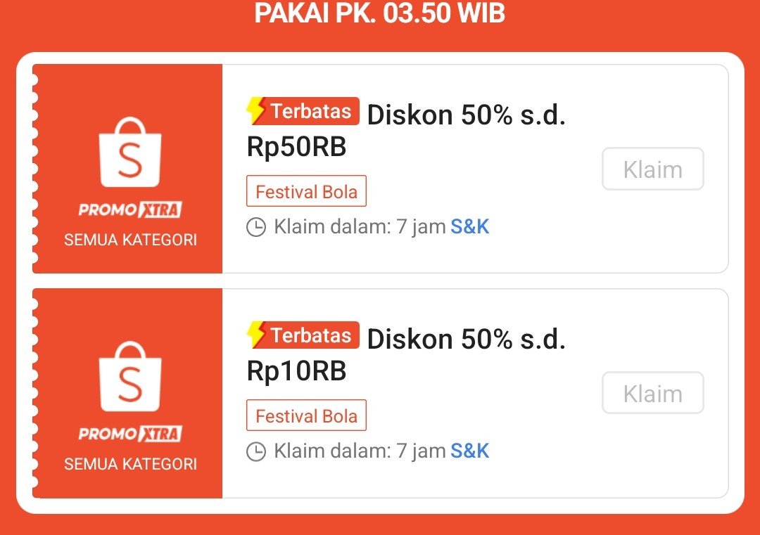 RacunBelanja's tweet photo. Disuruh begadang sama shopee 😭

Ada diskon 50% maksimal Rp50.000‼️
Minimal pembelian Rp50.000
⏰ Jam 03:50

Klaim vouchernya nanti di sini:
https://t.co/hI06oMUU1k

📌 Klaim tanpa refresh terus langsung buru buru checkout https://t.co/r4rK0056Px