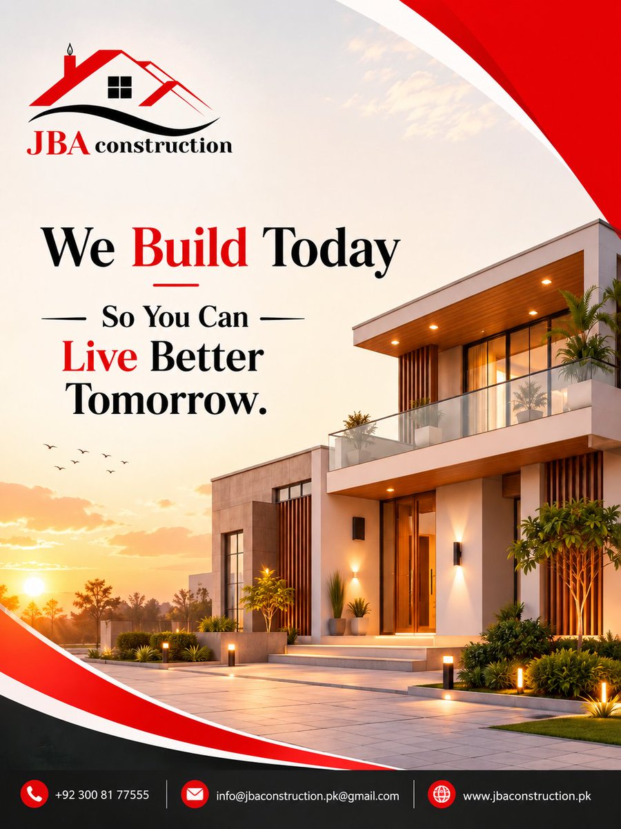 jba_islamabad's tweet photo. 🌟🏗️ Great homes start with quality construction. At JBA Construction, we build with excellence, reliability, and a vision for your future.
🌐 Website: https://t.co/VetjoJdXCJ
📧 Email: info@jbaconstruction.pk
#JBAConstruction #BuildersInIslamabad #CommercialConstruction https://t.co/FMhNe88bZp
