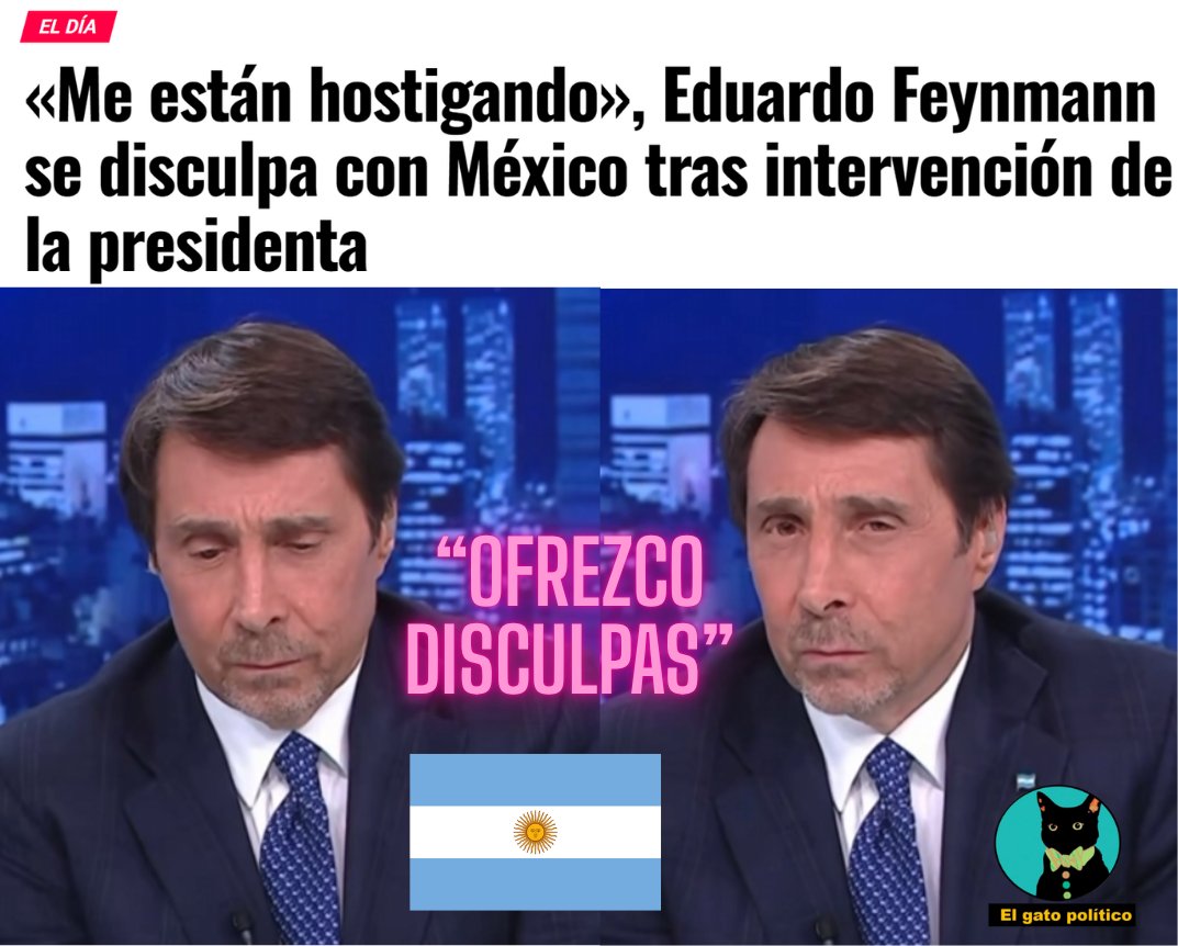 elgatopolitico_'s tweet photo. 🔴​🔴Se le quitó lo "lión".
El lacayo de Milei, Eduardo Feinmann, da la cara, admite que se equivocó y asegura que todo lo que dijo contra los mexicanos fue solo "futbolístico".
➡️​➡️​ https://t.co/666zTIpRwp https://t.co/EXjrHidre3