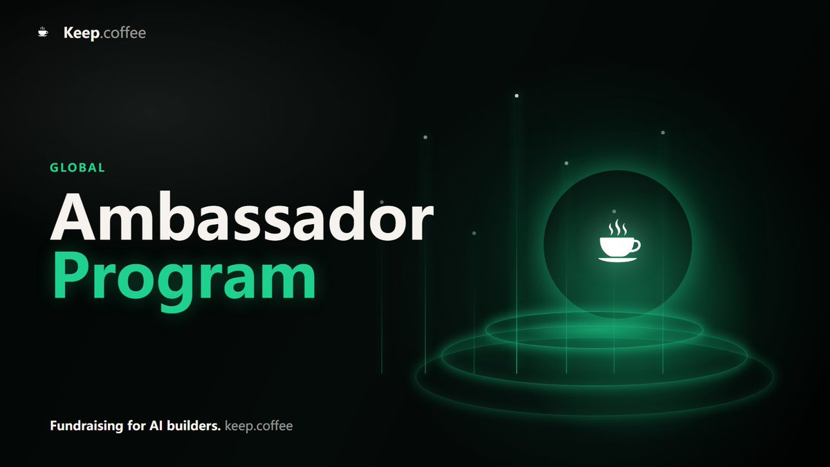 keepdotcoffee's tweet photo. Ambassador Program Is Open —— Apply now!

Find AI builders, Help promising teams reach Keepcoffee.

Benefits:
- Monthly stipend
- Keepedia contributor recognition
- Top ambassador rewards

Apply Now: https://t.co/wI0Bf5F5hh 

#AI #Solana