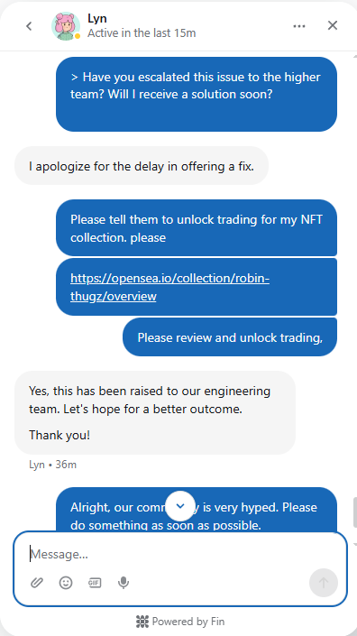 RobinThugzNFT's tweet photo. Gm everyone. 
We've already contacted OpenSea Support regarding the Robin Thugz NFT trading issue. We appreciate your patience while this is being resolved. 
We hope trading will be enabled very soon. Thank you, everyone, for your understanding and continued support.

Robin Thugz NFTの取引に関する問題については、すでにOpenSeaサポートへ問い合わせています。
現在対応を待っておりますので、今しばらくお待ちください。
できるだけ早く取引が再開されることを願っています。
ご理解とご協力、ありがとうございます。