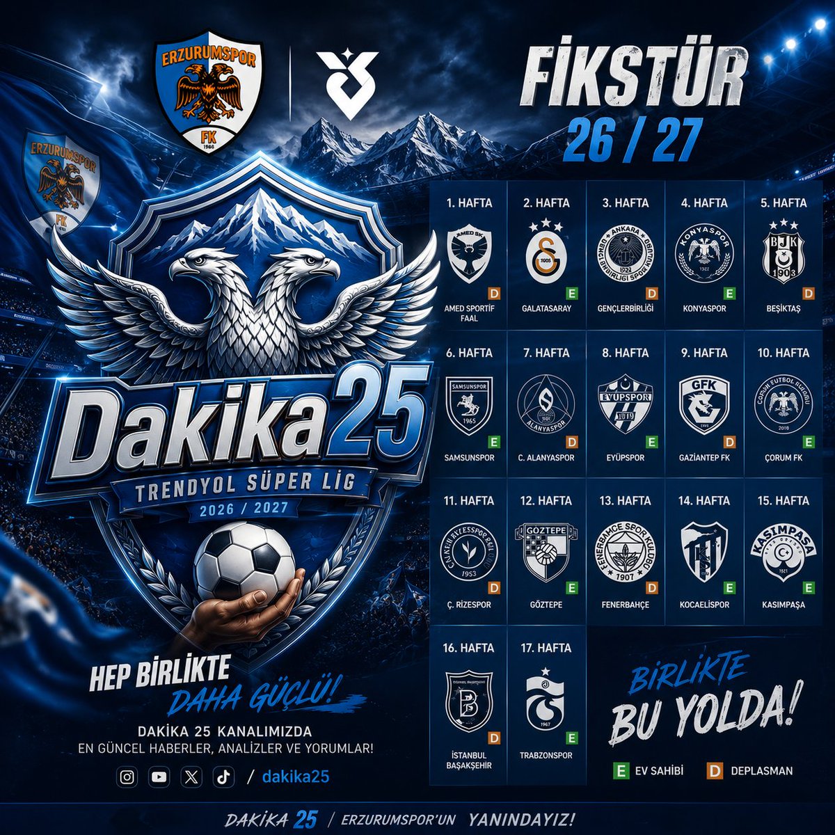 dakika25com's tweet photo. 💙🤍 Sizce Erzurumspor ilk yarıyı kaç puanla tamamlar?
#Erzurumspor https://t.co/DwcNCUq9PB
