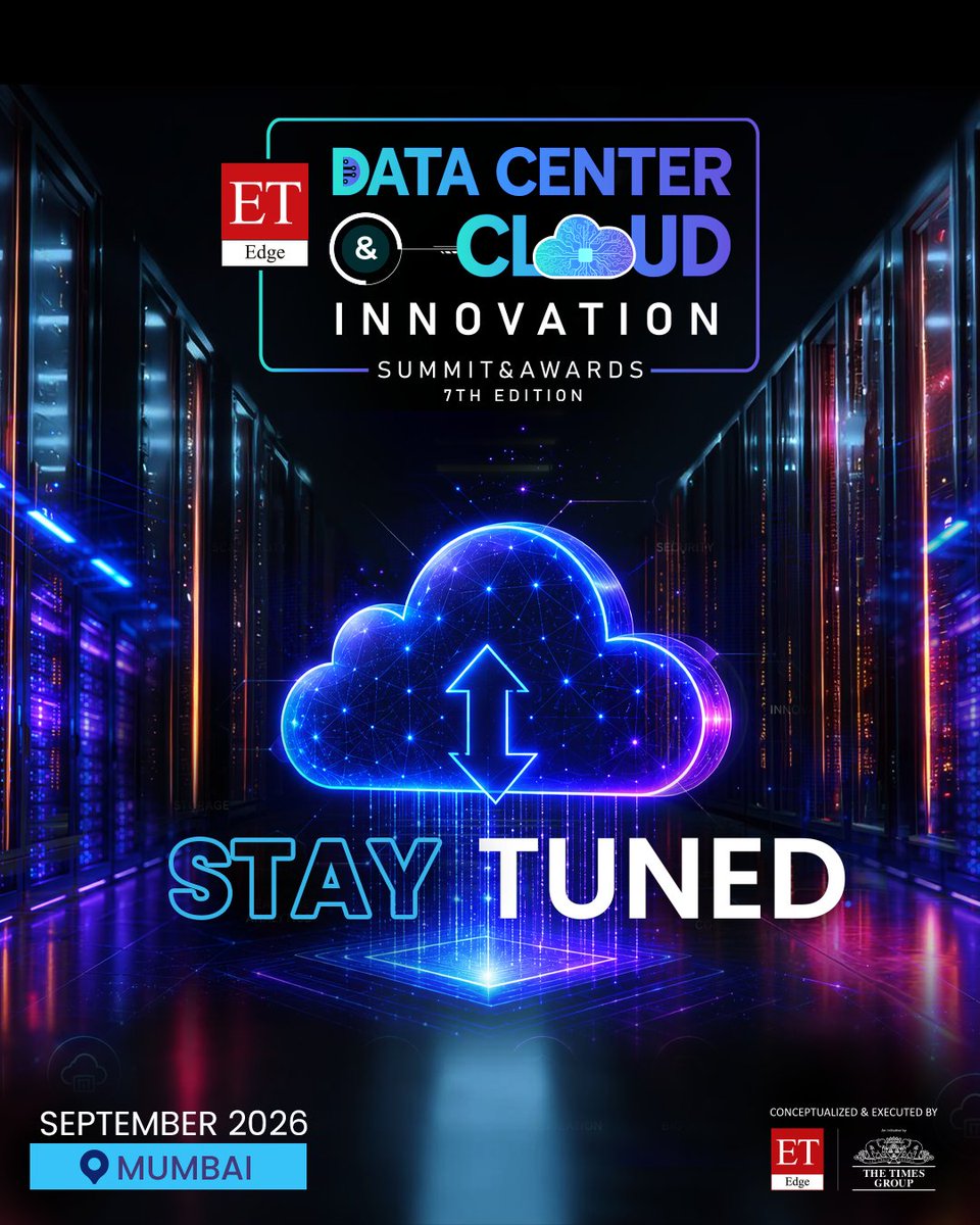 ET_Edge's tweet photo. India's digital economy is accelerating at an unprecedented pace.​
​
As AI, cloud computing, cybersecurity, and digital infrastructure reshape how enterprises operate, the need for intelligent, secure, and sustainable foundations has never been greater.​
​
Stay tuned for the 7th Edition of the ET Edge Data Center & Cloud Innovation Summit & Awards 2026, where industry leaders, policymakers, technology pioneers, and innovators will come together to explore the infrastructure powering India's digital future.​
​
A platform dedicated to the leaders building the infrastructure behind India's next wave of digital growth.​
​
For more enquires: etedge@timesgroup.com

#DataCenter #CloudInnovation #DataCenter2026