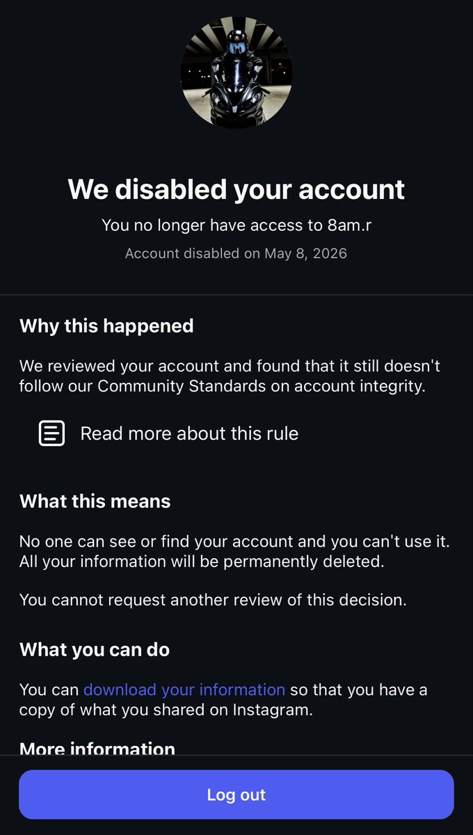 Thereoneamir's tweet photo. two months: Insta account still banned. Just another example of Ai taking over the world. Grew this account to 53,000 followers for it to be taken away with no explanation. I have been paying for the meta benefits incase something like this happened just to lose access to the benefits