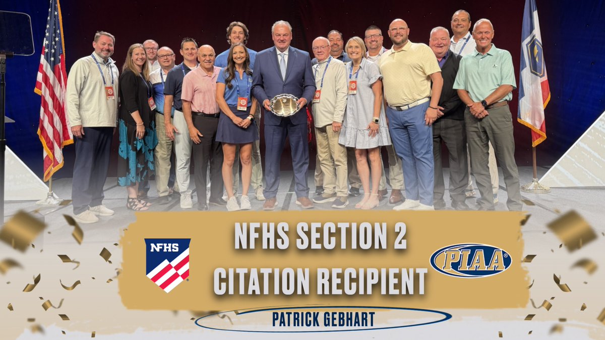PIAASports's tweet photo. Patrick Gebhart receives NFHS Section 2 Citation at the @NFHS_Org Summer Meeting in Salt Lake City, Utah.

More: https://t.co/HFTinzcyau https://t.co/9PrnfN9rv3