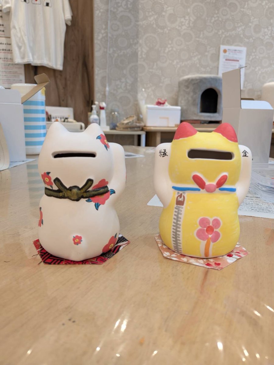 力作です！招き猫絵付け作品🎨 可愛いおなじみのキャラクターを