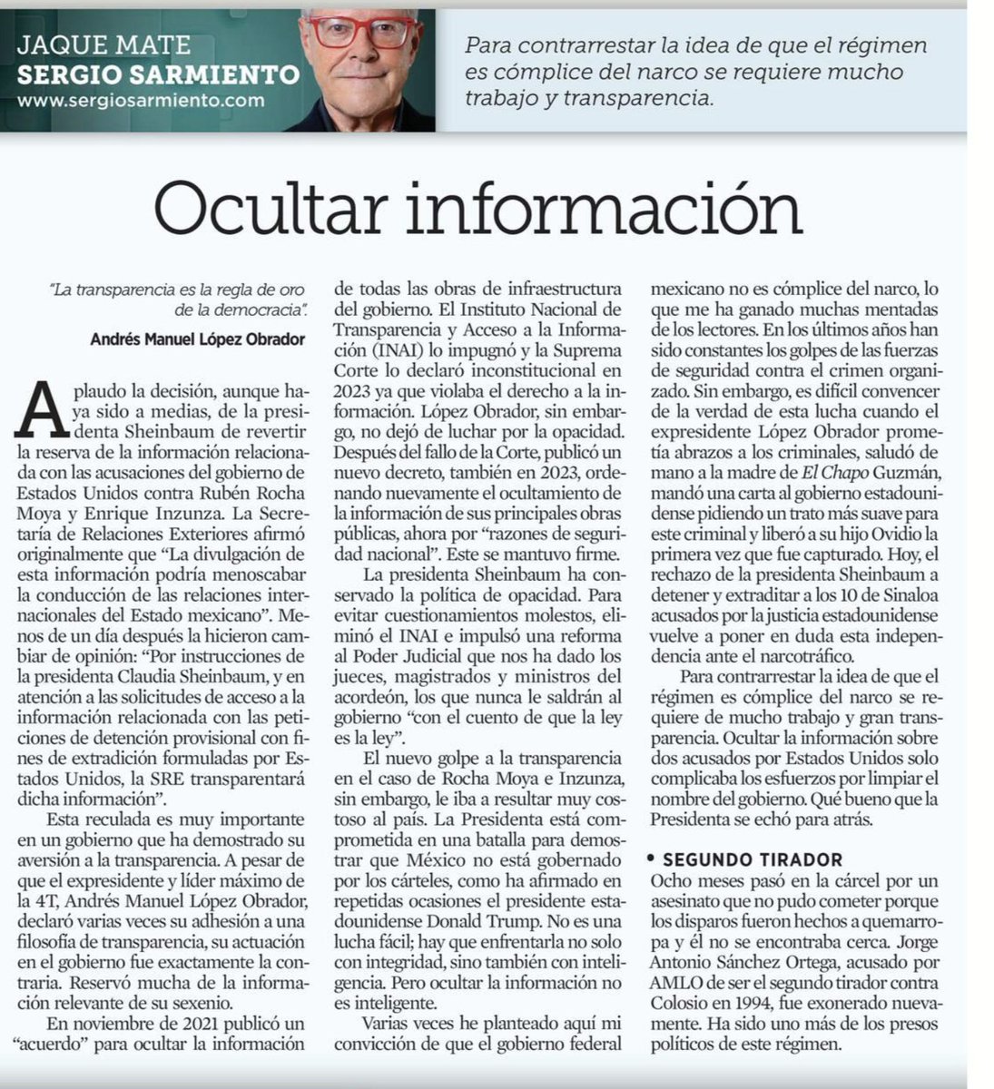 acastilloDC's tweet photo. Sheinbaum clasificó como secreto la información sobre Rocha e Inzunza. El mismo gobierno que eliminó el INAI para no rendir cuentas y que reservó obras de infraestructura por "seguridad nacional". Morena esconde todo. https://t.co/lvV8itXJGo