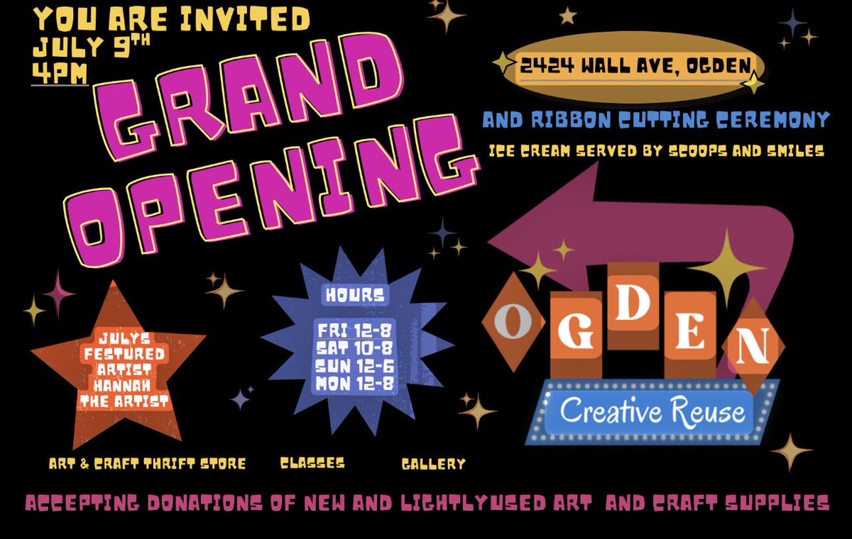 OgdenReuse's tweet photo. Today’s the day!
Join us for our grand opening!
#ogden
#creativereuse https://t.co/6aAHUL7TaR