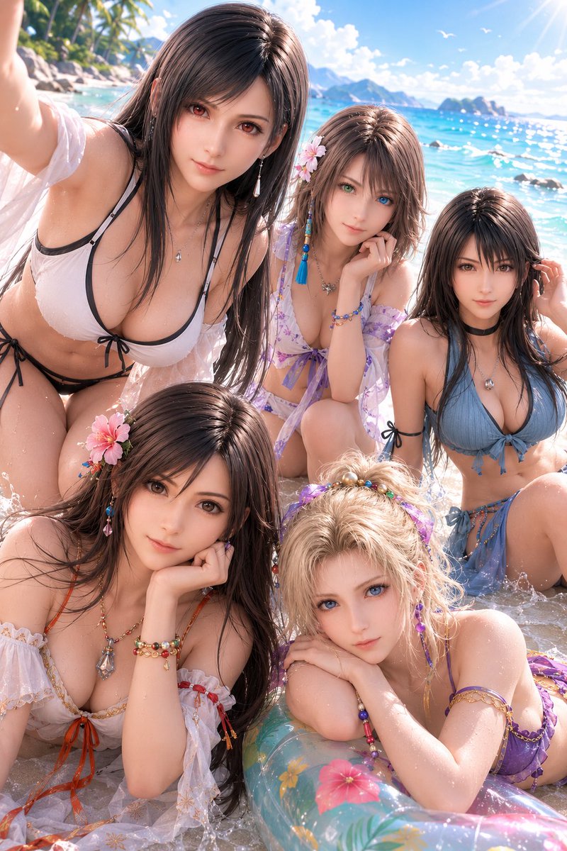 boss_big30338's tweet photo. 皆様、ご回答ありがとうございました。とても正直な結果でした。笑
この結果は今後の参考とさせて頂きます。
お礼の画像は1位だった水着・セクシー系です。

ティナ & ティファ & リノア & ガーネット ＆ ユウナ / Terra Tifa Rinoa Garnet Yuna
#FF6 #FF7 #FF8 #FF9 #FF10 #AIart️️️️️️️️️️️️️️️️️️️️️️️️️️️️️️️️️️️️️️️️️️️️️️️️️️️