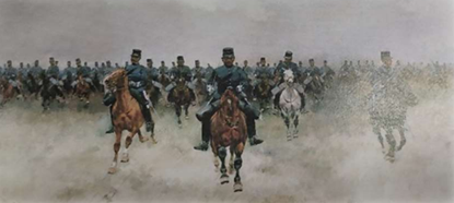 IGE_ET's tweet photo. 🖼️ Sabías que en la Capitanía General de #Barcelona #IGE se conserva el cuadro "La carga"(1897), una de las obras más emblemáticas del militar y pintor José Cusachs. 
Mucho antes del "modo ráfaga" de las cámaras, Cusachs logró plasmar la velocidad y el movimiento con su pincel. #somostuapoyo