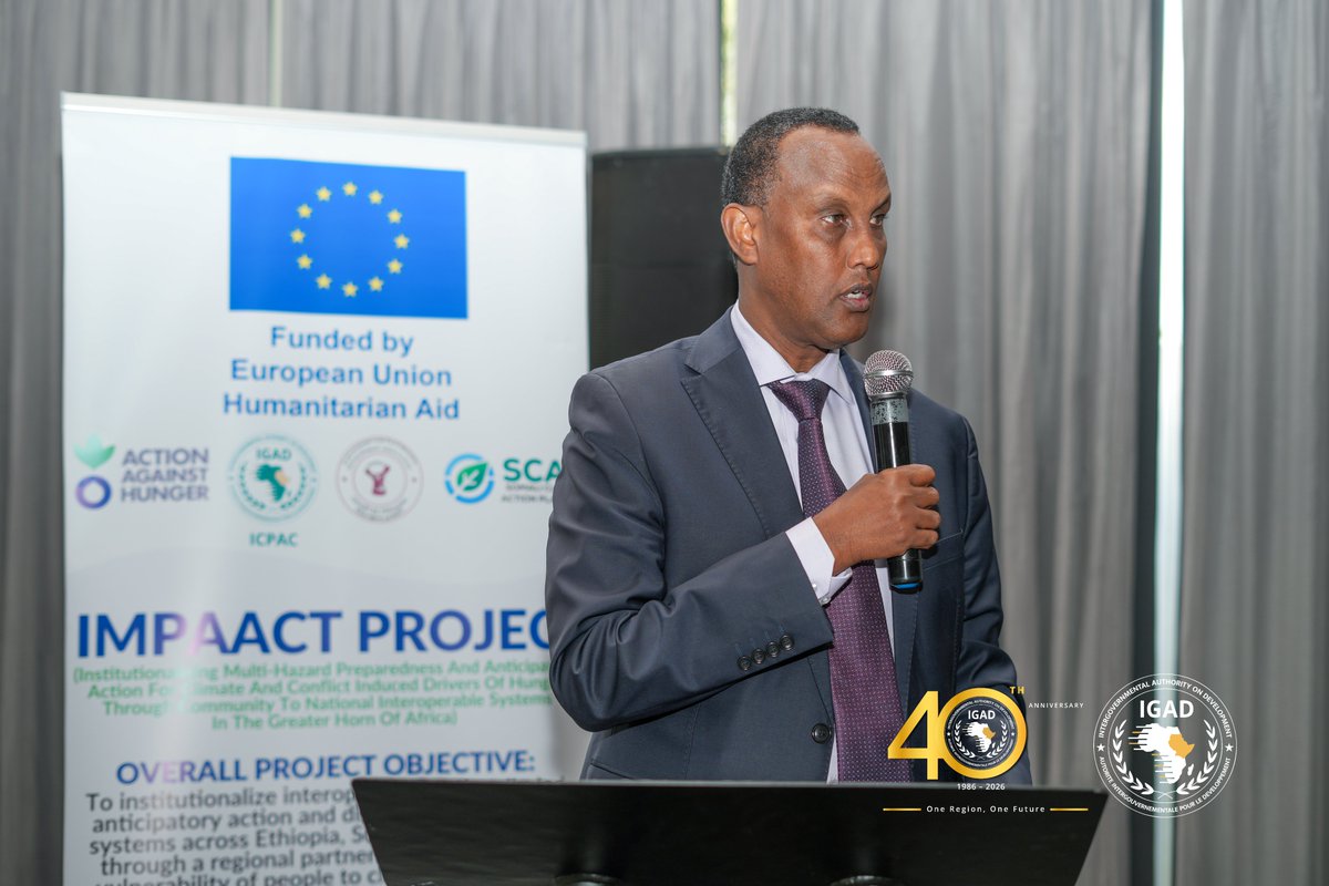 IGAD_CPAC's tweet photo. Drought. Floods. Conflict. Displacement.
The Greater Horn of Africa faces all of it, and too often, help arrives after the damage is done.

Today we, (along with @ACFusa) launched #IMPAACT, a project aimed at building Anticipatory Action systems in the Horn of Africa. Early action. At scale. Across Ethiopia, Somalia, & Djibouti. We acknowledge @eu_echo for their support.

Read more about the project here: https://t.co/aOr3PBTLtJ

#AnticipatoryAction