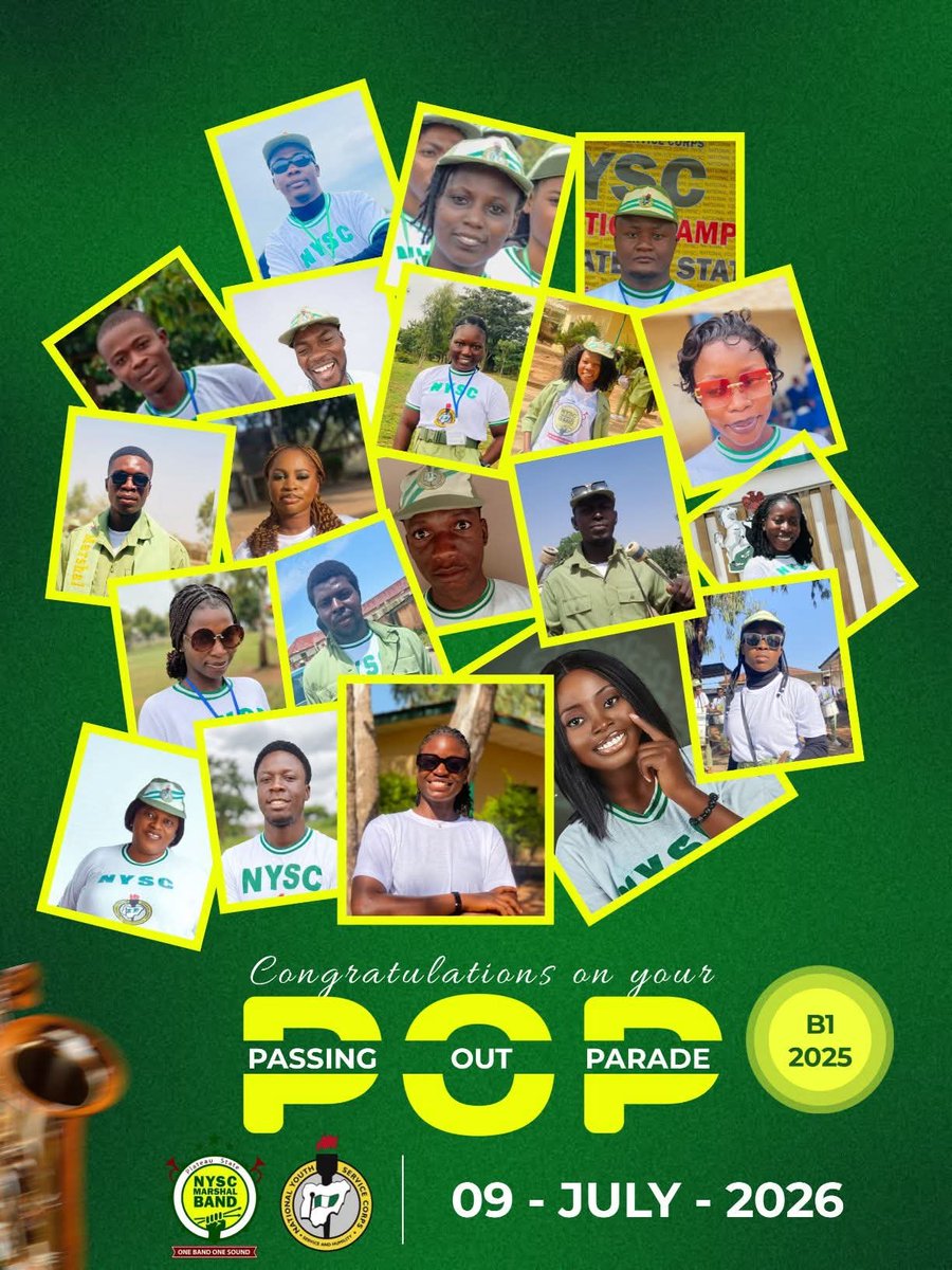 nysc360's tweet photo. 🎉 Congratulations to our amazing Batch B Stream I Corps Members on your Passing-Out Parade (POP)! 🎉

Thank you for your selfless service, dedication, leadership, and the beautiful impact you made in our Marshal Band family. Your footprints will remain with us, and we are grateful for every moment we shared together.

Though you’re passing out of NYSC, you’ll always be part of this family because once a Marshal Band member, forever a Marshal Band member. ❤️

We love you all! 🥰

One Band, One Sound! 🎺🥁🎶

Congratulations once again, and may God bless your next chapter with favor, success, and endless opportunities. We celebrate you! 🎊🎉💚🤍💚