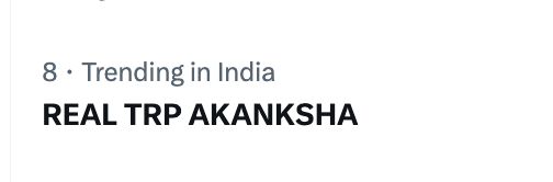 akankshaofc's tweet photo. TRENDING AT #8

REAL TRP AKANKSHA https://t.co/I4mpxOH0X9