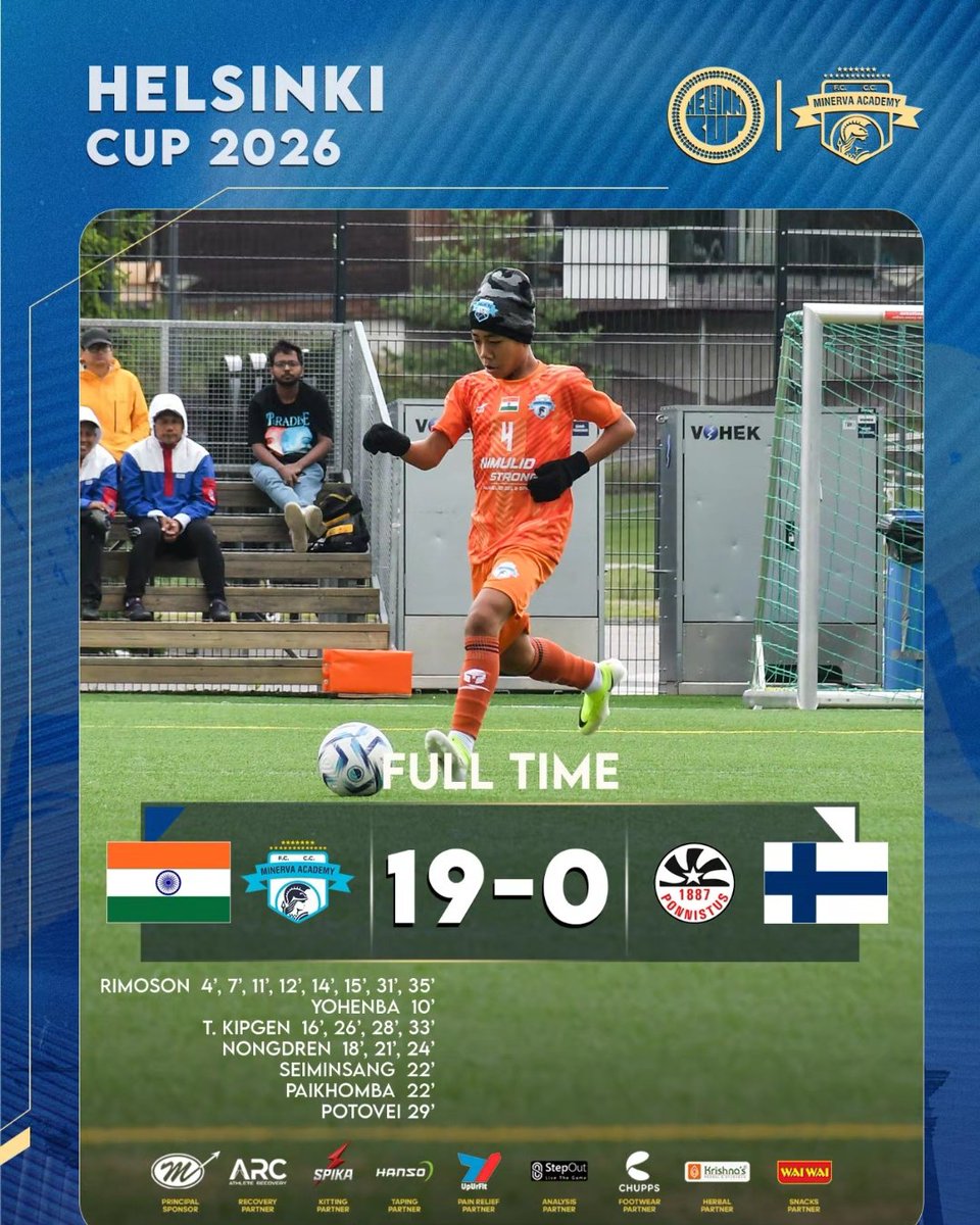 minervapunjabfc's tweet photo. FULL TIME.๐
๐ฎ๐ณ Minerva Academy FC 1๏ธโฃ9๏ธโฃโ0๏ธโฃ Helsingin Ponnistus ๐ซ๐ฎ
A complete team performance. One step closer to our goal. On to the next round. ๐ช๐
#MAFC #TheFactory #HelsinkiCup2026 #IndianFootball #Warriors https://t.co/3PmJDsmeDn