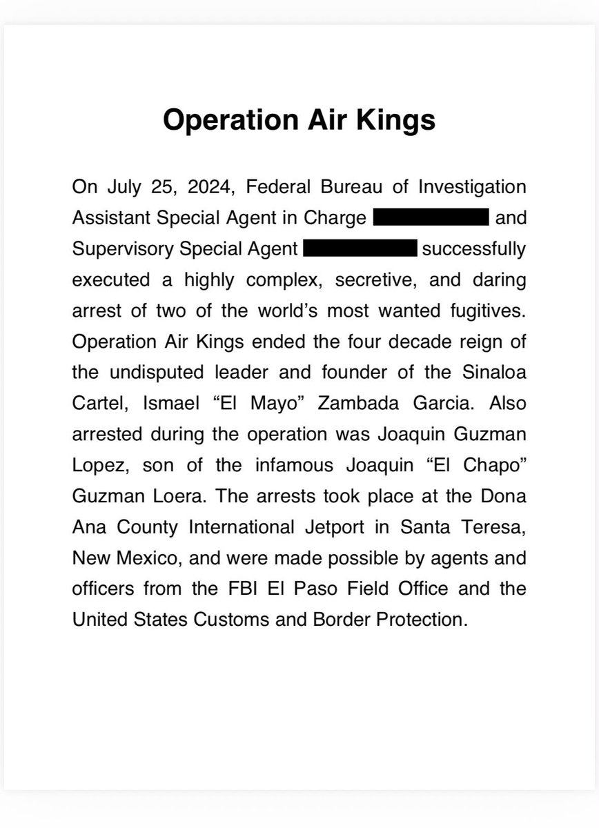 azucenau's tweet photo. 🔴Aquí el documento con el que el FBI se atribuye la operación del secuestro de “El Mayo” Zambada.

Se trata de la Operación Air Kings.

El documento ya lo tiene el gobierno mexicano, quien lo solicitó a raíz del reportaje de Pie de Nota, me dice @LuisKuryaki

📃@Piedenota
