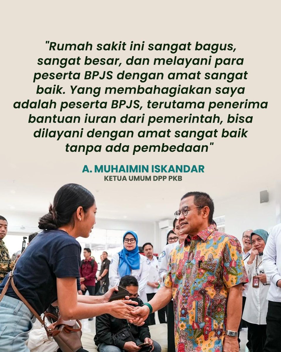 DPP_PKB's tweet photo. Saat meninjau RSUP Prof. Dr. I.G.N.G. Ngoerah, Denpasar, Gus Muhaimin mengapresiasi pelayanan tanpa diskriminasi bagi seluruh peserta BPJS, termasuk Penerima Bantuan Iuran (PBI).

#PKB #HarlahPKB28 https://t.co/qyrxTeIkhL