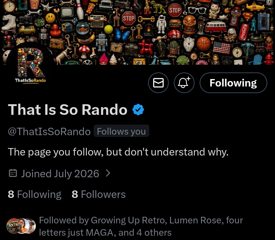4thOfJuly365's tweet photo. 🚨New Account Alert: Please help me give my new account @ThatIsSoRando a boost today.

Today's goal is 500 followers. 

Thank you 🙏🏻 https://t.co/Nby2hPMSwD