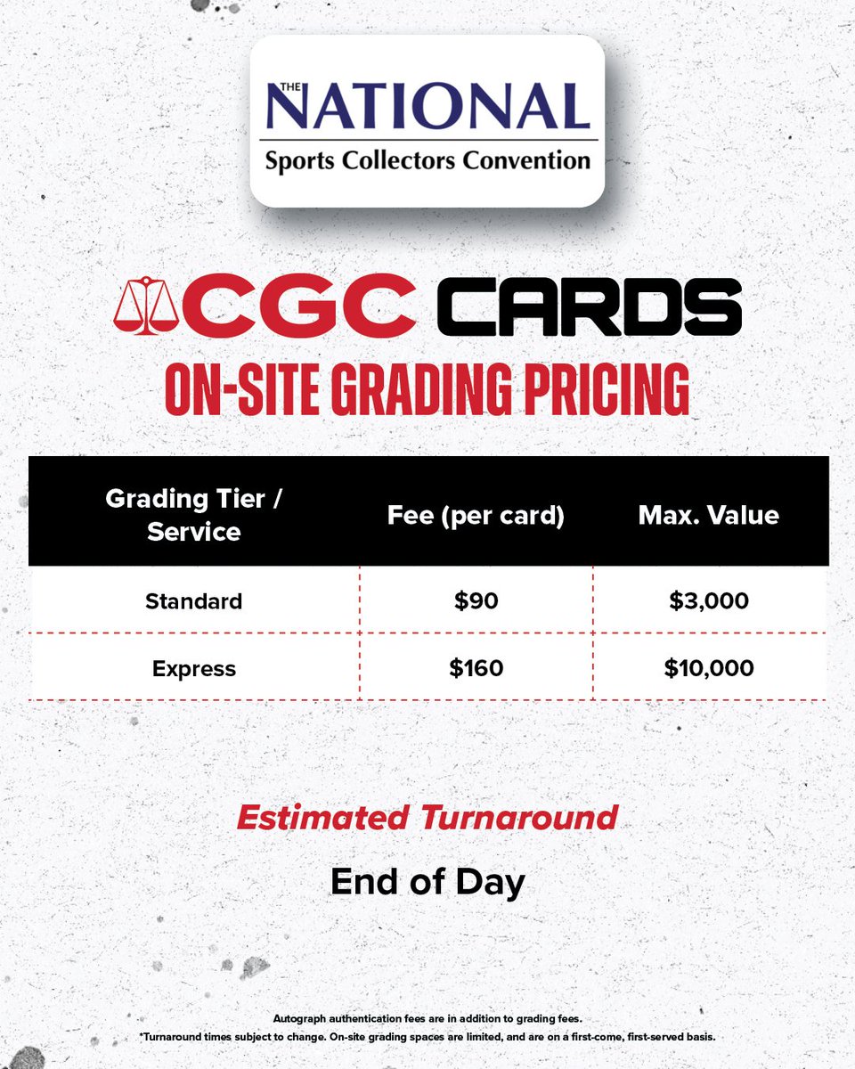 CGCCards's tweet photo. Save this for later 📌 If you plan on taking advantage of on-site grading at @nsccshow this month, check out our full pricing details here https://t.co/cxvYfATOzE