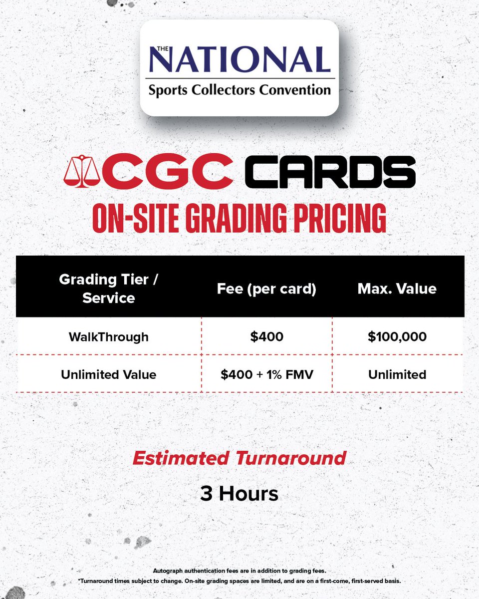 CGCCards's tweet photo. Save this for later 📌 If you plan on taking advantage of on-site grading at @nsccshow this month, check out our full pricing details here https://t.co/cxvYfATOzE
