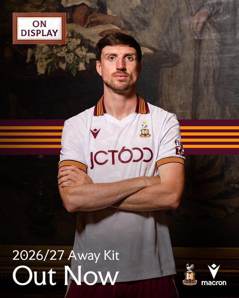 officialbantams's tweet photo. Our 2026/27 away kit debuts tomorrow against Halifax Town. 🤩
You can get your hands on yours now online or from the Bradford City Store! 🛍️
#BCAFC | #OnDisplay