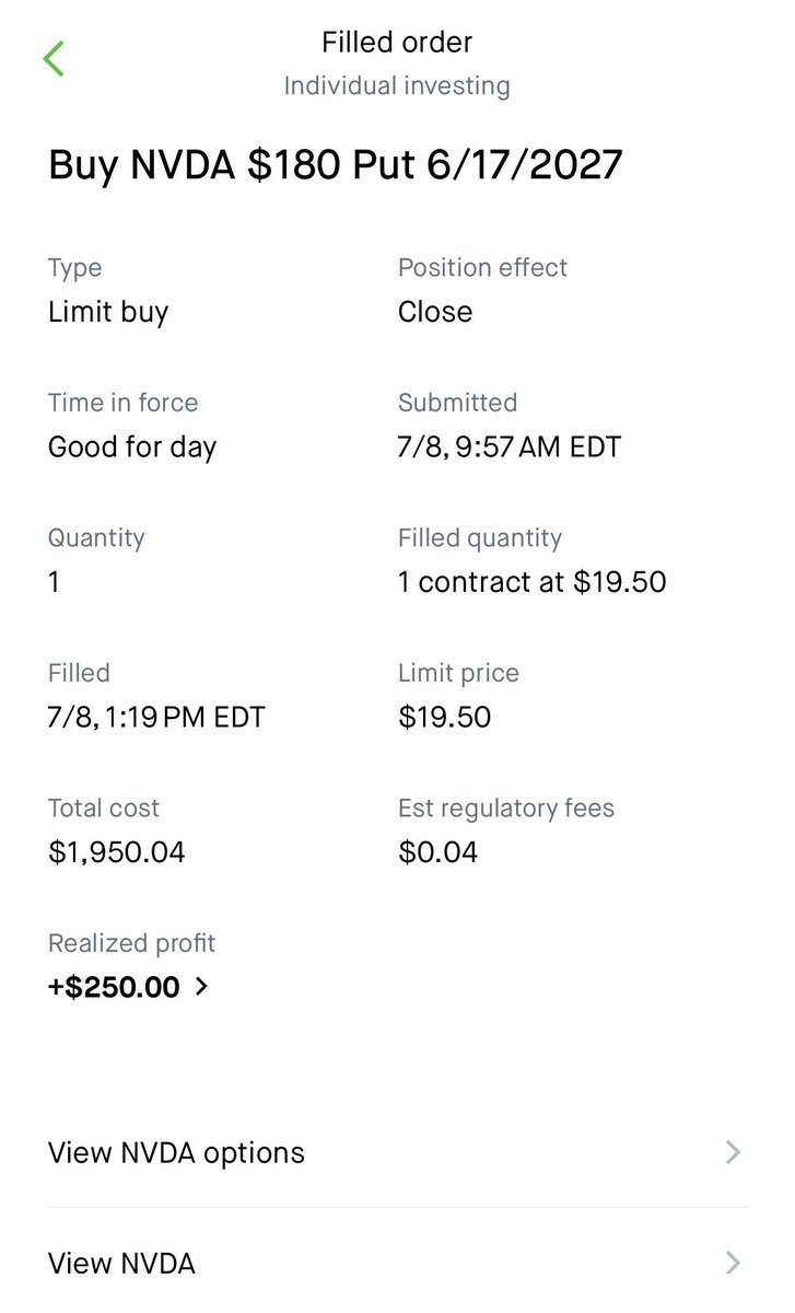 PutsandPatience's tweet photo. I LOVE selling puts! 

Closed this $NVDA CSP yesterday for a quick $250. 

If you guys find value in me sharing my trades, comment “value” and I’ll start sharing my trades weekly. https://t.co/EXPE8cr5mO