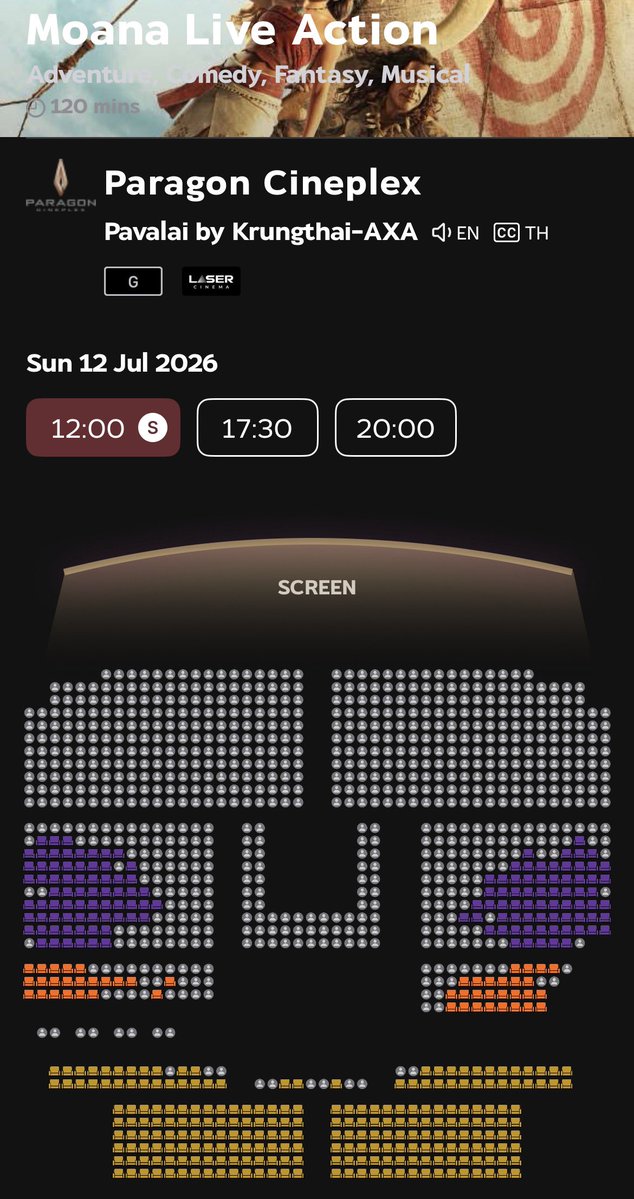MJmcgeejaye's tweet photo. Disney's #Moana Special Screening with “Engfa & Charlotte” ชวนคุณออกผจญภัยกลางมหาสมุทรกับ #อิงล็อต #englot

✅ Available Tickets : 422 seat

💜 Honeymoon : 140
🧡 Previlege : 48
🎫 Floor 2
💛 Balcony : 234

📍 : Siam Pavalai / Paragon
🗓️ : 12 JULY 2026
⏰ : 12:00 PM
💵 : 800 THB

🕊️ Ticket Sold : 734 seats
❤️‍🔥 Total Tickets : 1,156 seats
💰 Total Amount : 587,200 Baht
