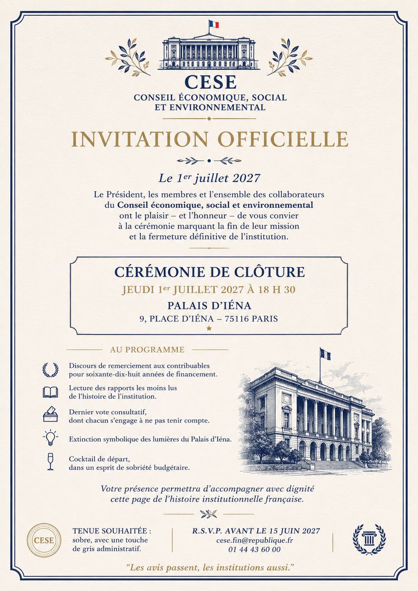 fxbellamy's tweet photo. Petite suggestion pour le CESE : puisque vous savez si bien organiser des cocktails, voici l’invitation que les Français ont vraiment hâte de recevoir. https://t.co/Bhf1o0sOzw