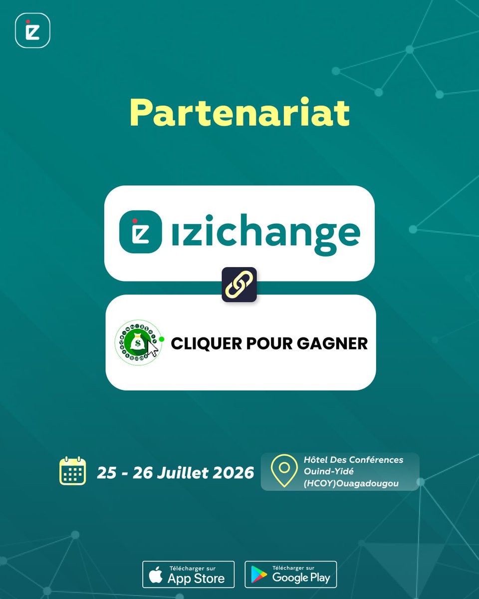 IZIchange's tweet photo. Izichange est fier d'accompagner, en tant que partenaire, la conférence organisée par Cliquer pour Gagner, un rendez-vous dédié aux passionnés de blockchain en Afrique de l'Ouest.
 
Durant deux jours, les échanges porteront sur les opportunités, les défis et l'avenir de la blockchain dans notre région.
 
Nous avons hâte de vous y retrouver !
 
📅 Dates : 25 - 26 juillet 2026
📍 Lieu : Hôtel des Conférences Ouind-Yidé (HCOY) Ouagadougou, Burkina Faso
 
#Izichange #Blockchain #Crypto #Web3 #CliquerPourGagner #BurkinaFaso