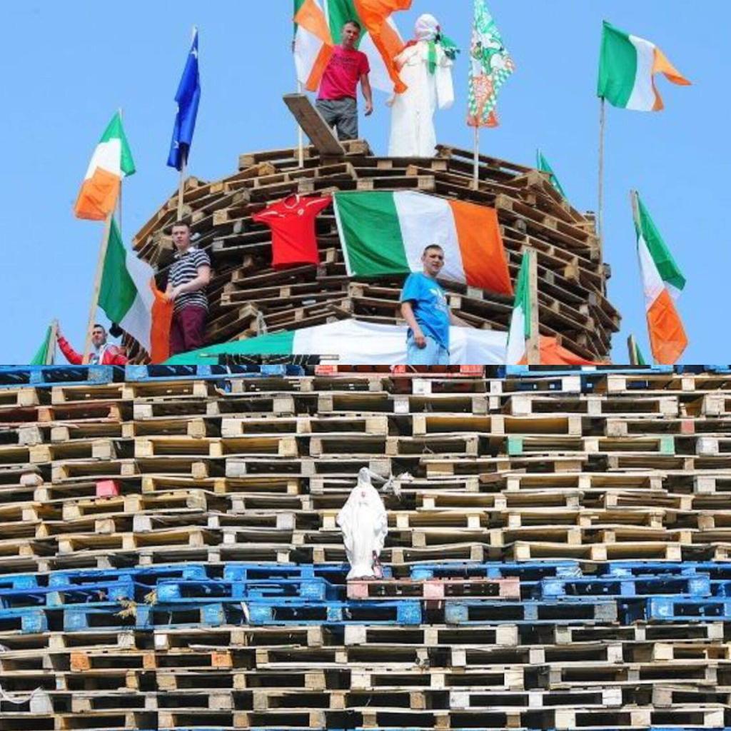 CatholicArena's tweet photo. Burning statues of the Virgin Mary, the pope and Irish flags 👍🏻 

Burning a replica Mosque 👎 https://t.co/4SM4VVdOCu