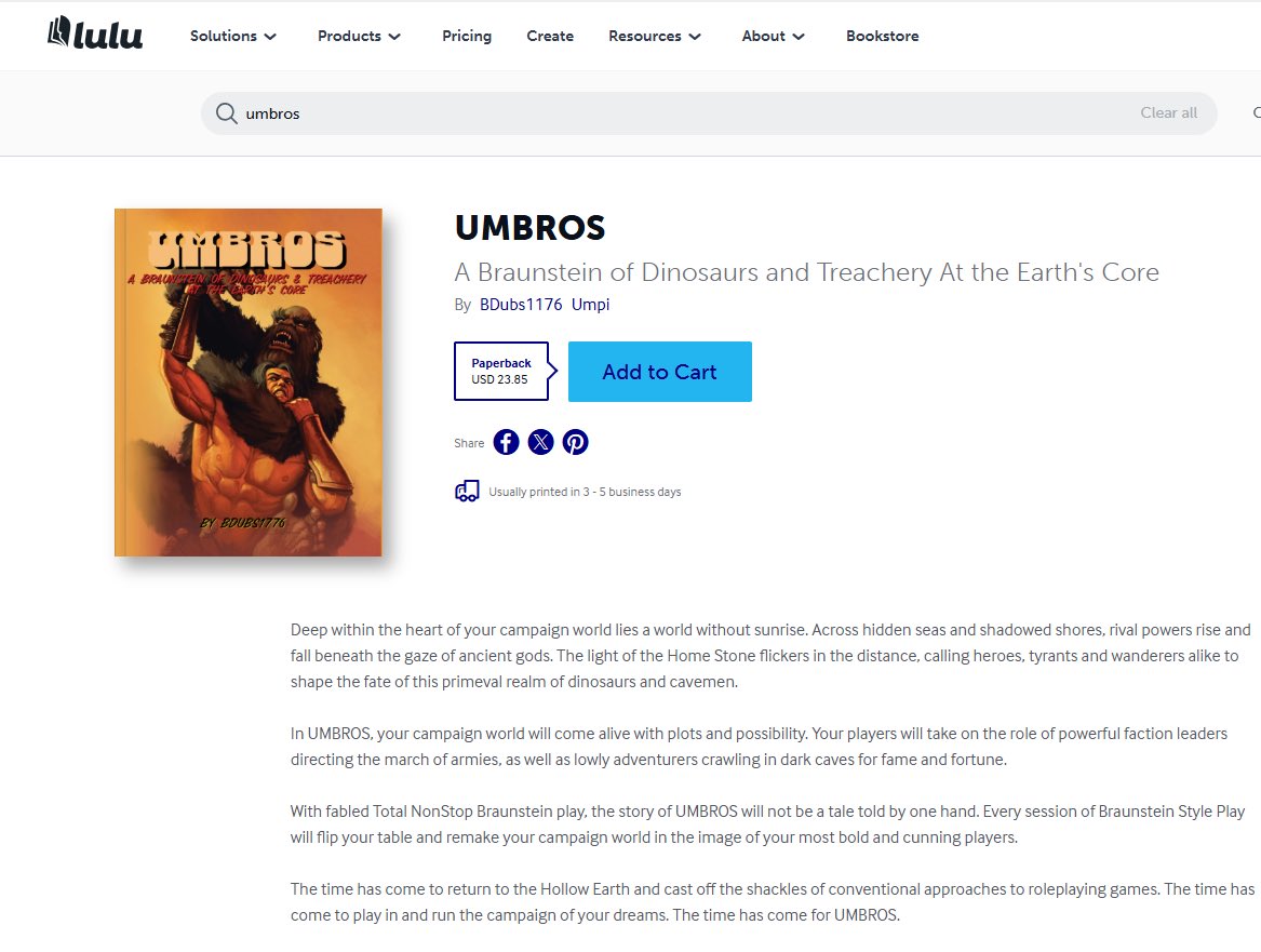 Bdubs1776's tweet photo. Thanks to some help from a #WinningSecrets backer named Umpi, I have finally defeated the myriad gremlins which were preventing mine offering a print version of #UMBROS , the #Braunstein #dnd product for the ages. Today you can get your own copy. At cost. Link below. https://t.co/LsZvfrIknl
