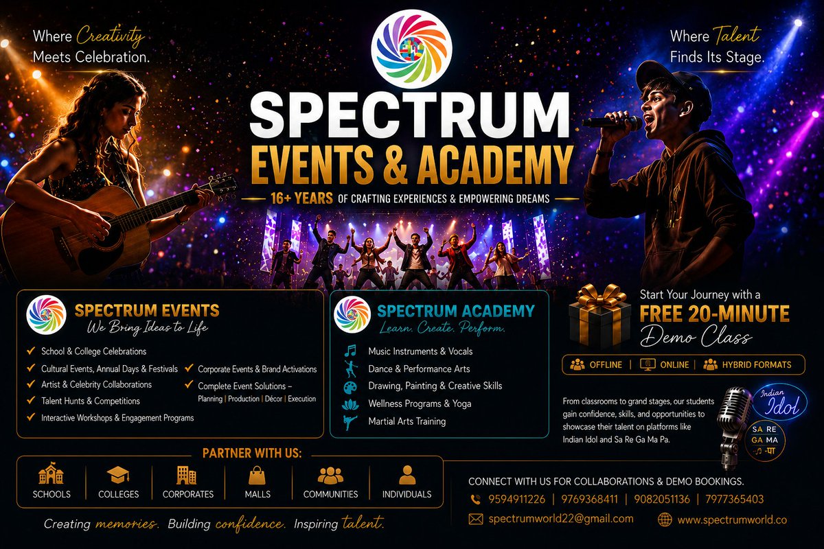 Spectrum__World's tweet photo. "The best time to plant a tree was 20 years ago. The second-best time is today." 
For 16+ years, Spectrum Events &amp; Academy has been planting the seeds of creativity, confidence, and excellence—crafting unforgettable events, nurturing exceptional talent and transforming passion. https://t.co/l76Sny6io8