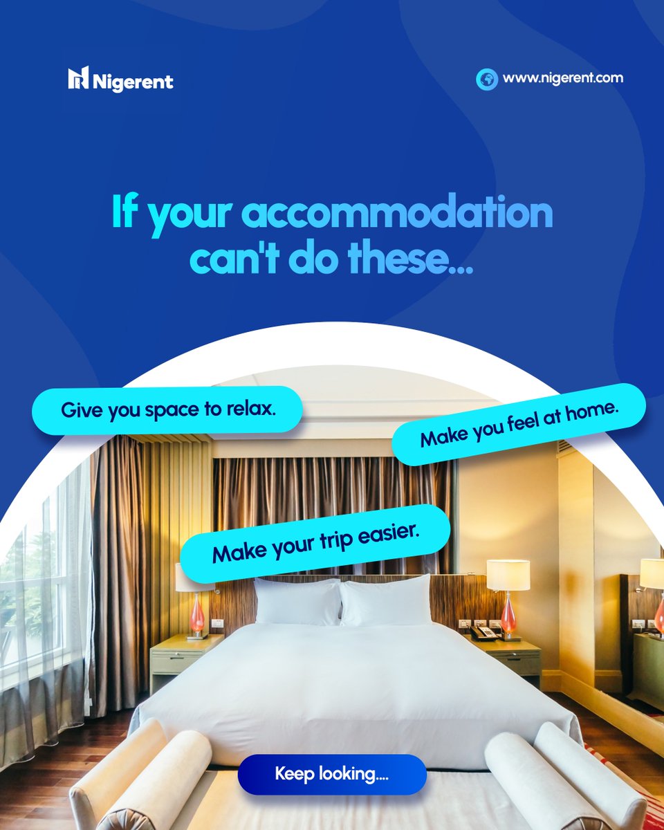 nigerent's tweet photo. The best accommodation isn't just about a comfortable bed.
It's about how easy it makes your entire trip.

If your accommodation can't do that, it's time to keep looking.

Find verified shortlets and concierge services at Nigerent. 
https://t.co/m2X2It70km

#shortletsinlagos https://t.co/QjkajLX5bV
